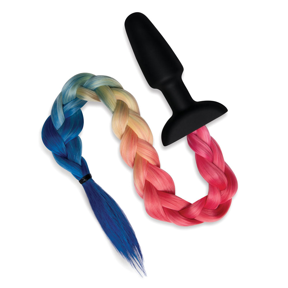 WhipSmart Furry Tales Silicone Rainbow Tail - Black 8.9 cm Butt Plug with Rainbow Tail-WS3507