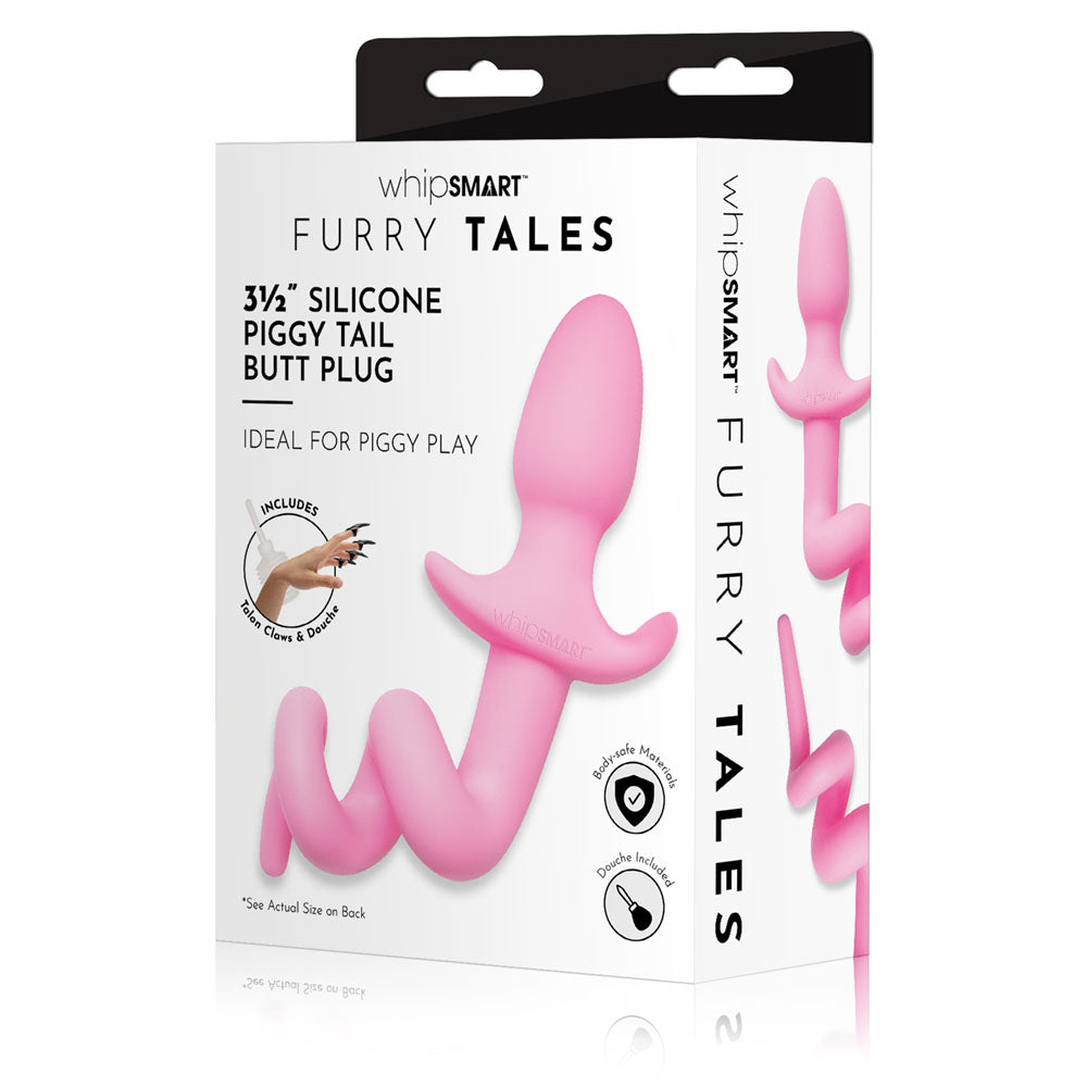 WhipSmart Furry Tales 3.5 Inch Silicone Piggy Tail Butt Plug - Pink 8.9 cm Butt Plug with Pig Tail-WS3509