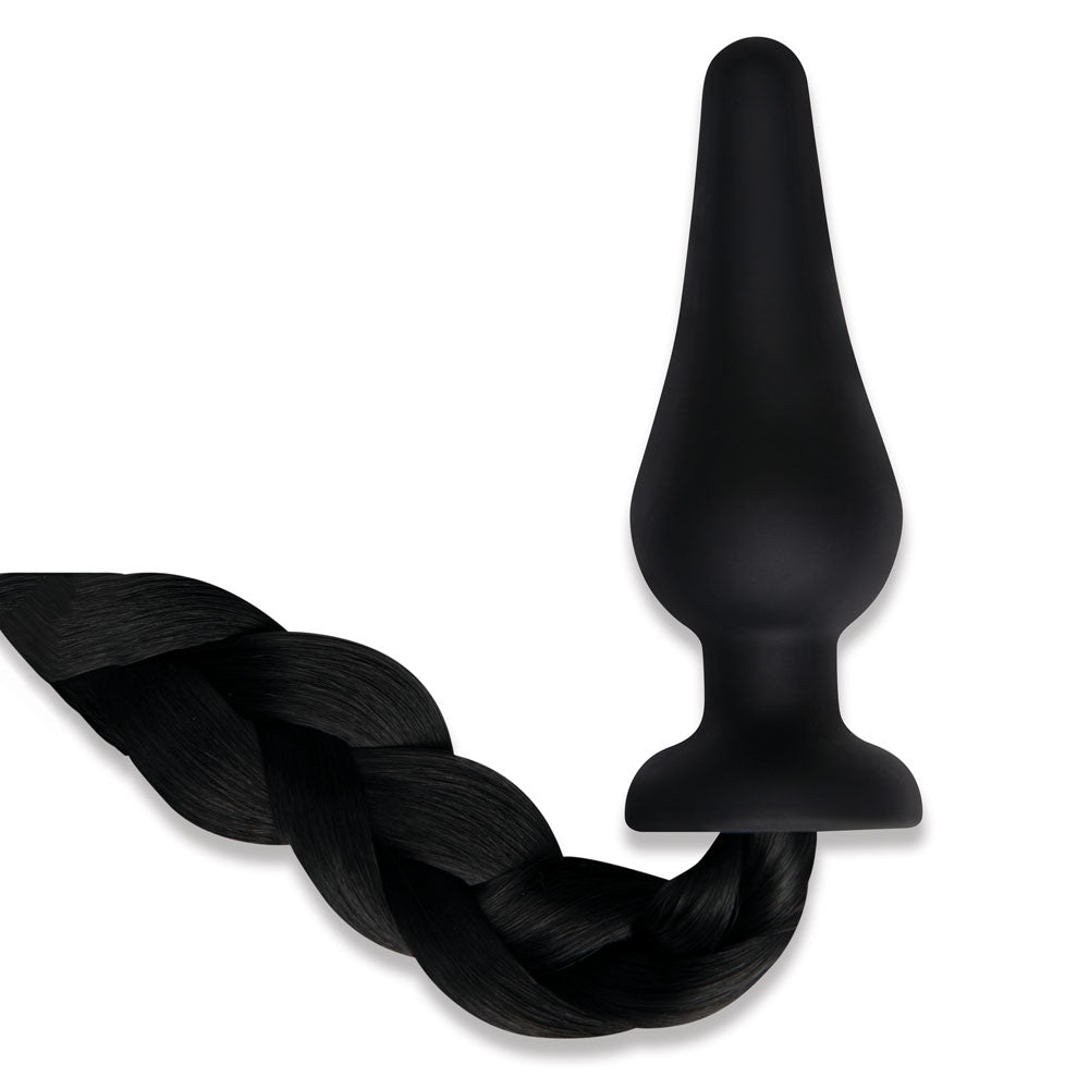 WhipSmart Furry Tales 4 Inch Silicone Pony Tail Butt Plug - Black 10.1 cm Butt Plug with Black Pony Tail-WS3510