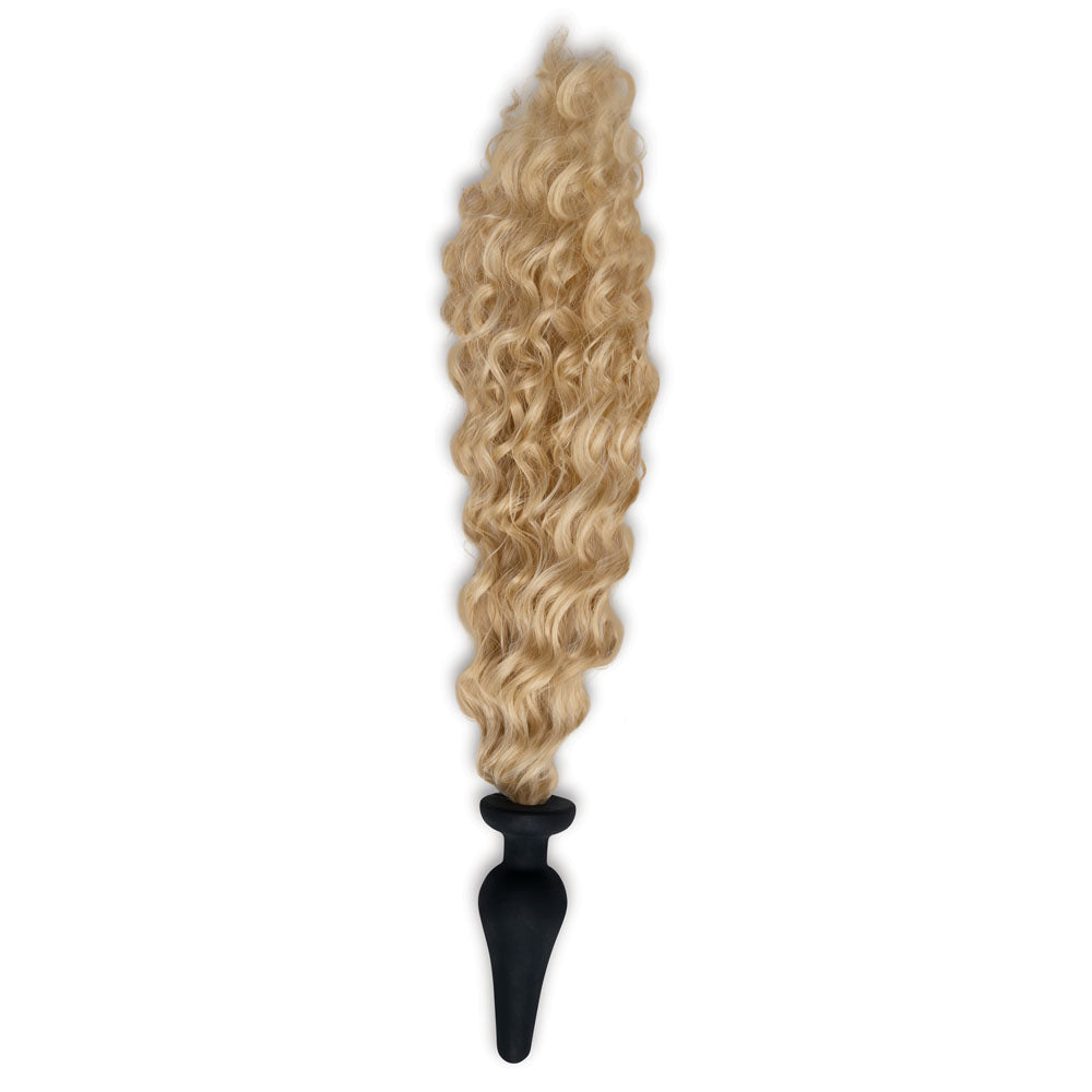 WhipSmart Furry Tales 4 Inch Silicone Pony Tail Butt Plug - Black 10.1 cm Butt Plug with Blonde Pony Tail-WS3511