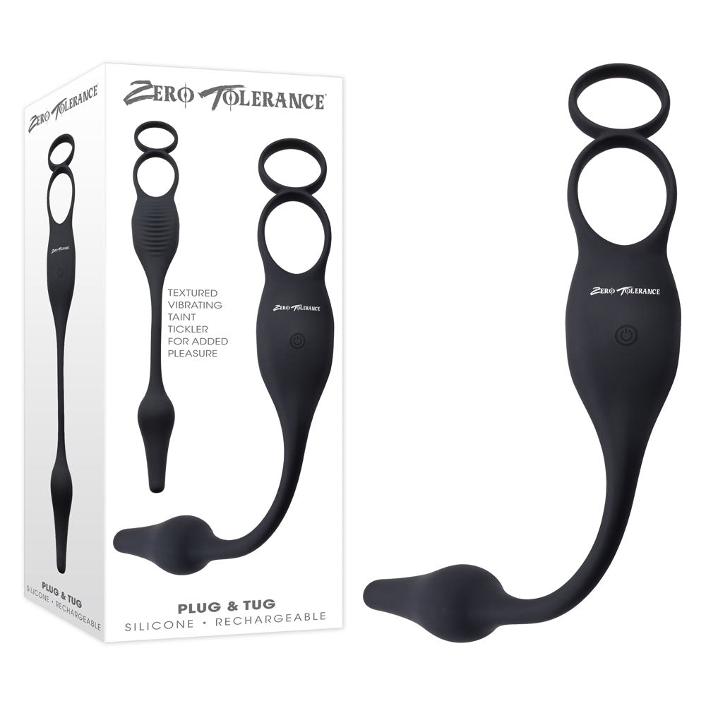 Zero Tolerance PLUG & TUG - Black USB Rechargeable Vibrating Cock Ring with Anal Plug-ZE-RS-3687-2