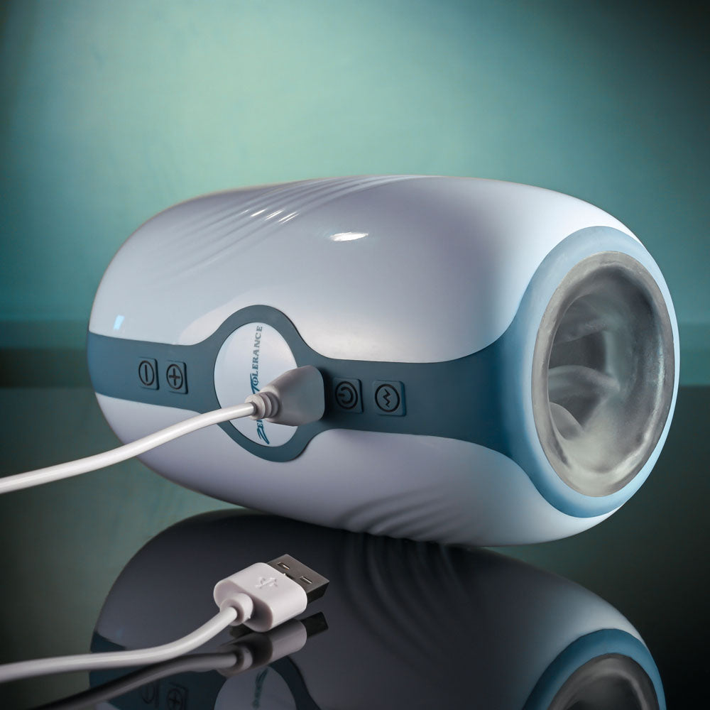 Zero Tolerance TOUCHDOWN - White 15 cm USB Rechargeable Vibrating & Tightening Stroker-ZE-RS-5100-2