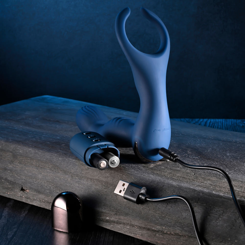 Zero Tolerance BY ALL MEANS - Blue 13.4 cm USB Rechargeable Prostate Massager with Cock Ring-ZE-RS-5124-2