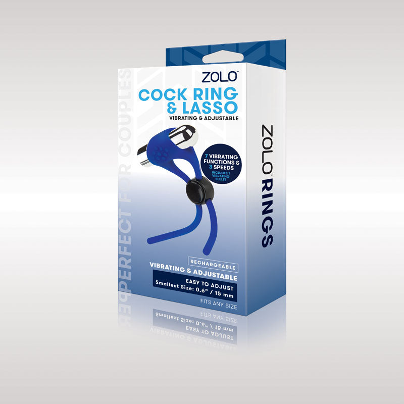 Zolo Rechargeable Cock Ring & Lasso - Blue USB Rechargeable Adjustable Cock Ring-ZO-6037