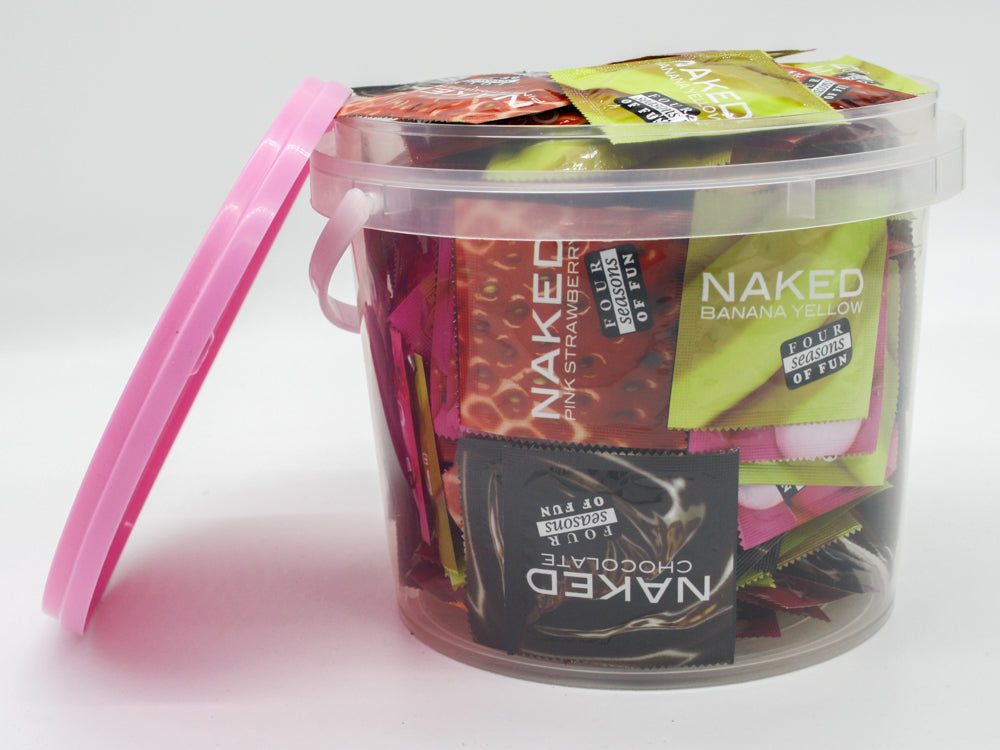 Four Seasons Flavored 100 Condoms In A Bucket