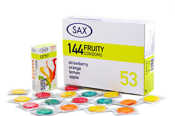 Sax Fruity Apple, Lemon, Orange & Strawberry Flavored Condoms - 36 Condoms