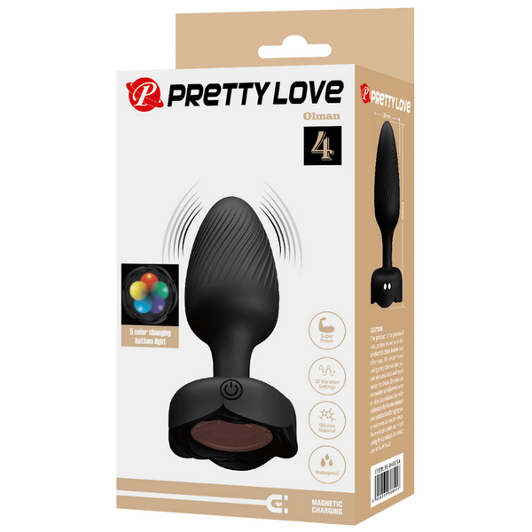 Olman - Light-Up Rechargeable Butt Plug (Black)-BI-040184