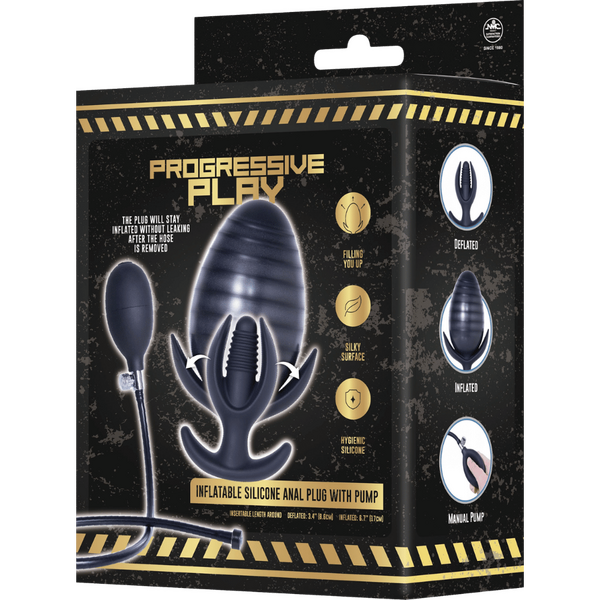 Inflatable Silicone Anal Plug With Plug (Black)-FNS075A000-010