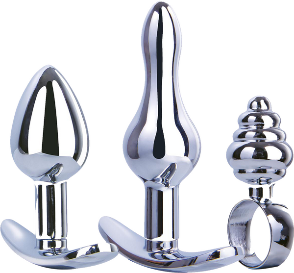 3 in 1 Metal Butt Plug Kit Set (Chrome)