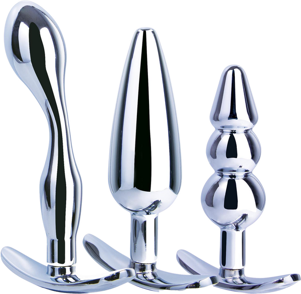 3 in 1 Metal Butt Plug Kit Set (Chrome)