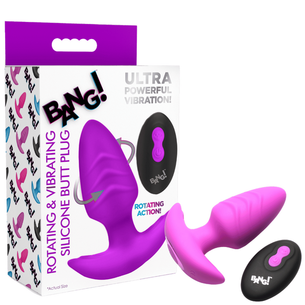 Rotating & Vibrating Silicone Butt Plug w/ Remote (Purple)