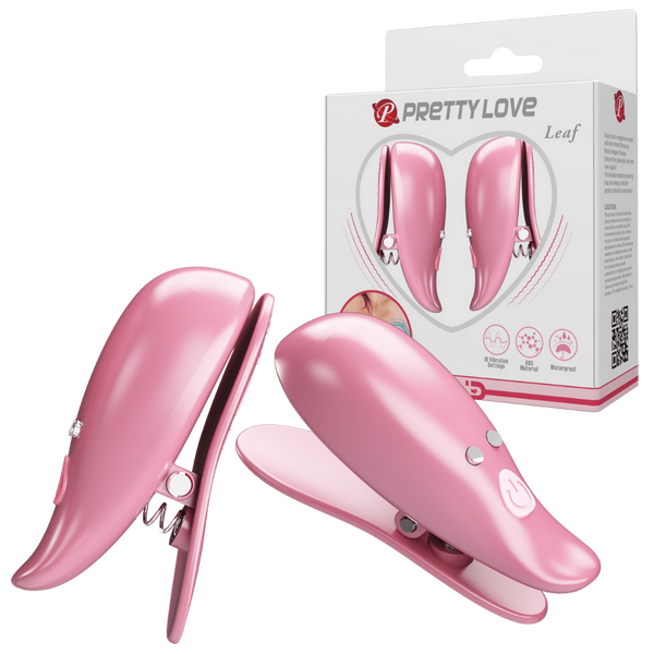 Leaf - Vibrating Nipple Clamps (Pink)-BI-300036