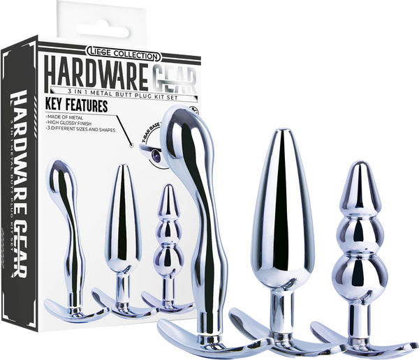 3 in 1 Metal Butt Plug Kit Set (Chrome)