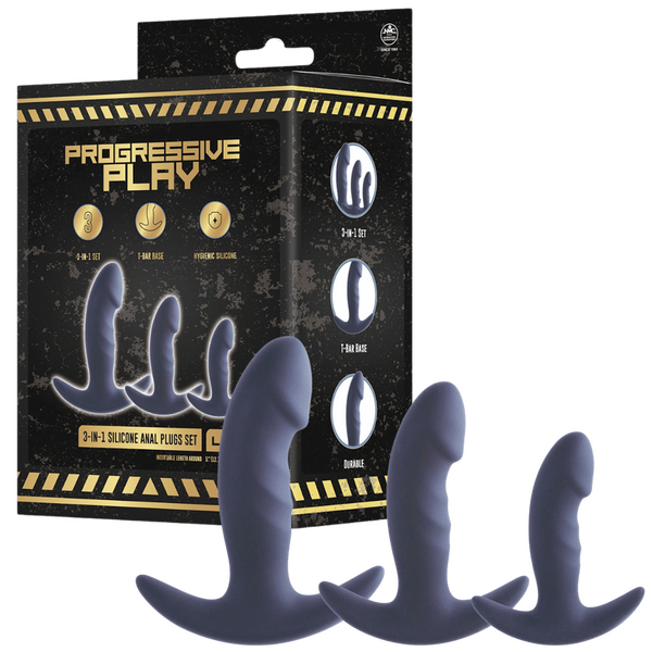 3-In-1 Silicone Anal Plug Set (Black)-FKS026A000-010