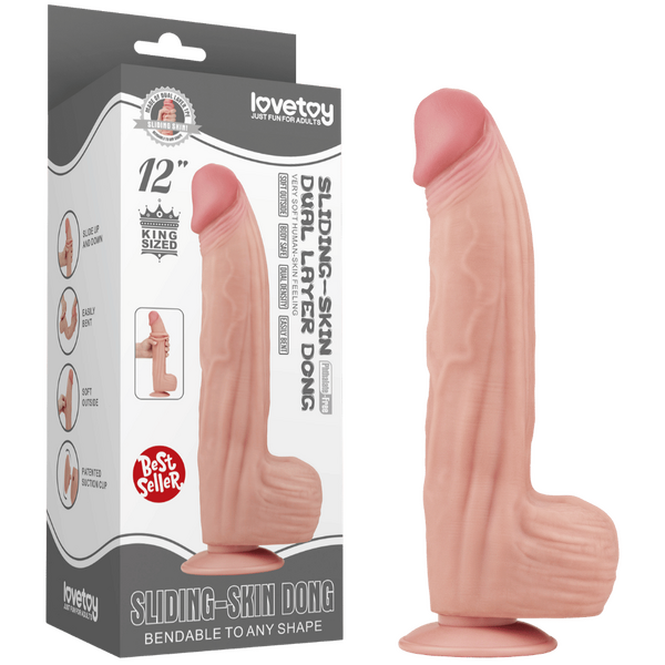 12'' King Sized Sliding Skin Dual Layer Dong (Flesh)-LV317052
