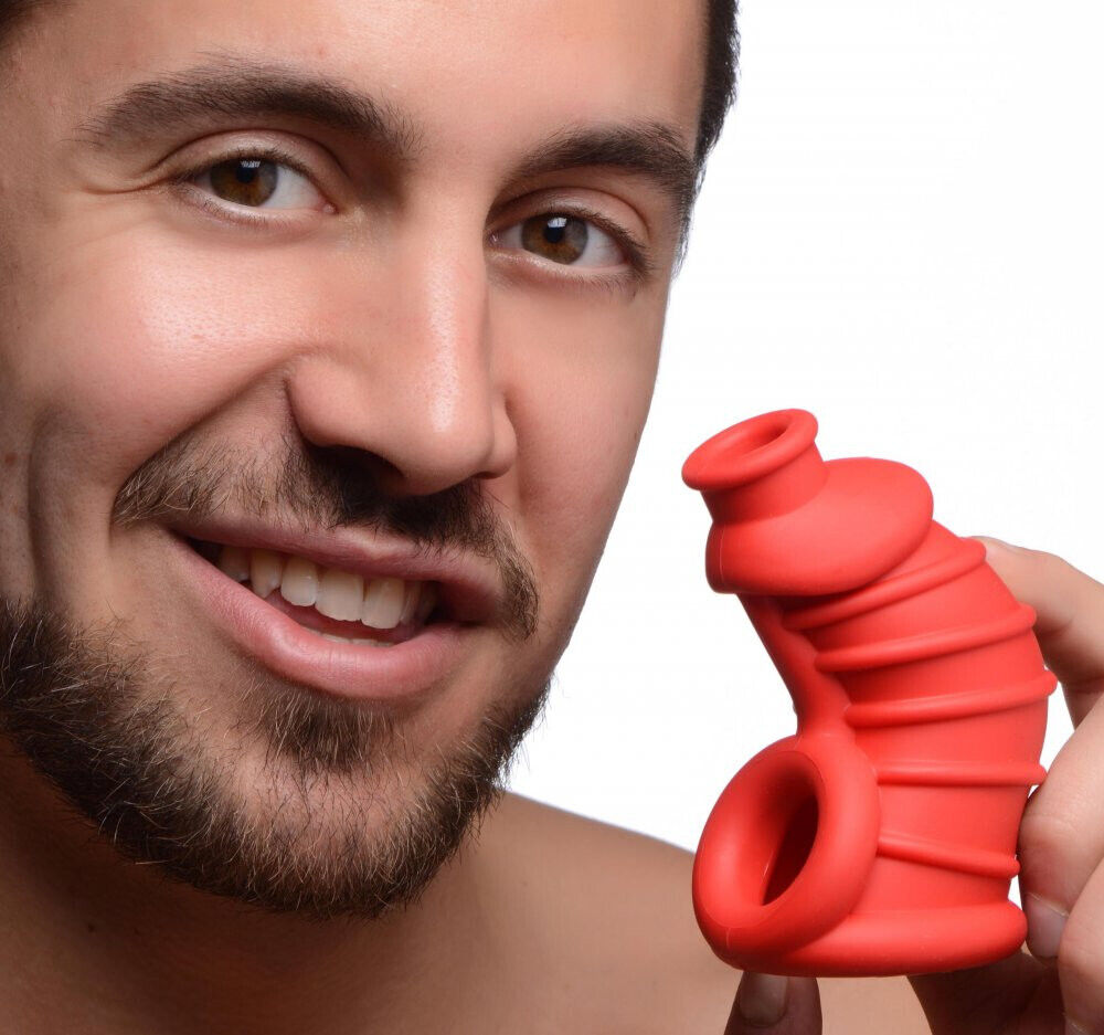 Red Chamber Silicone Penis Chastity Cage Snug Cock & Ball Men Sex Toy