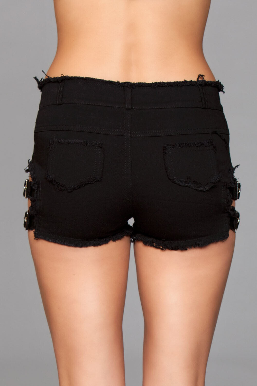 BeWicked USA Women Sexy Hot Denim Buckled Down Denim Shorts - Black J10BK - Small