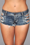BeWicked Distressed Side Cutout Mini Denim Booty Micro Daisy Dukes Shorts - J7BL - Large