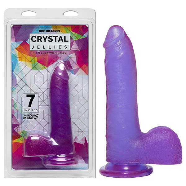 Crystal Jellies 7'' Slim Cock with Balls - Purple 17.8 cm Dong - Early2bed