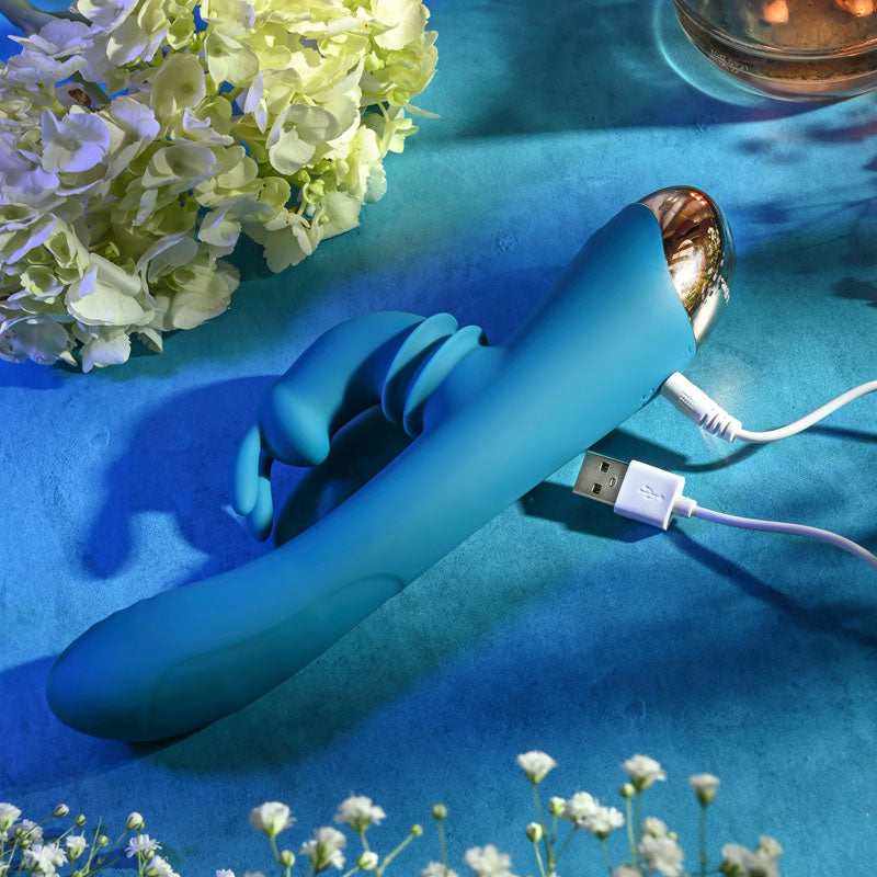 Adam & Eve SHIMMY & SHAKE VELVET RABBIT - Blue 22.4 cm USB Rechargeable Rabbit Vibrator
