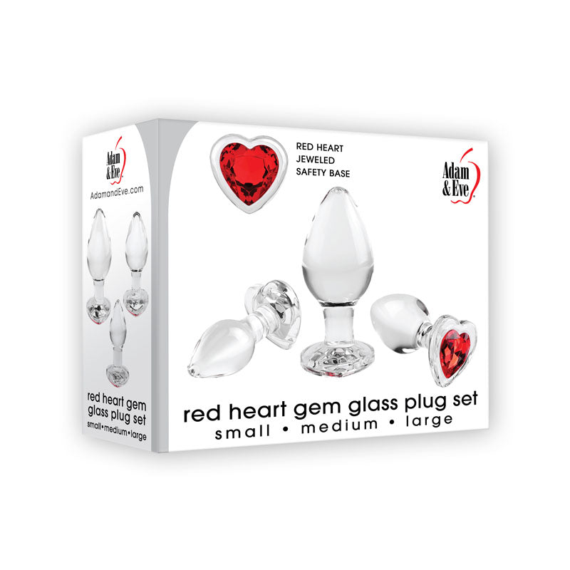 Adam & Eve RED HEART GEM GLASS PLUG SET-(ae-wf-1126-2)