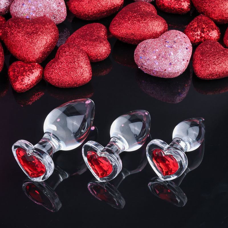 Adam & Eve RED HEART GEM GLASS PLUG SET-(ae-wf-1126-2)