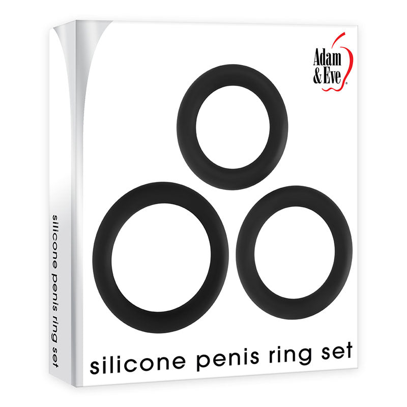 Adam & Eve Silicone Penis Ring Set - Black Cock Rings - Set of 3 Sizes