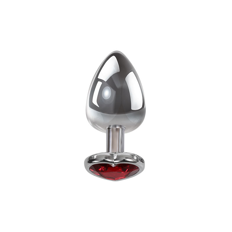 Adam & Eve Red Heart Gen Anal Plug - Small - Metallic 7.1 cm Butt Plug with Heart Gem Base - AE-WF-8102-2