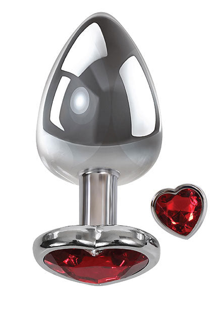 Adam & Eve Red Heart Gen Anal Plug - Small - Metallic 7.1 cm Butt Plug with Heart Gem Base - AE-WF-8102-2