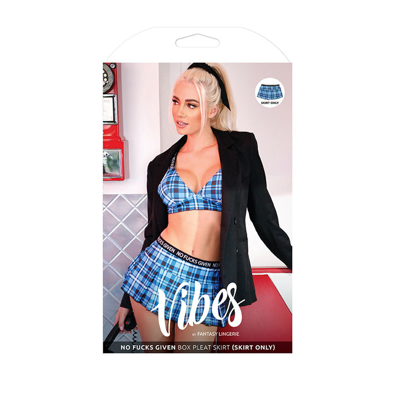 VIBES NO FUCKS GIVEN Box Pleat Skirt - Blue - M/L Size