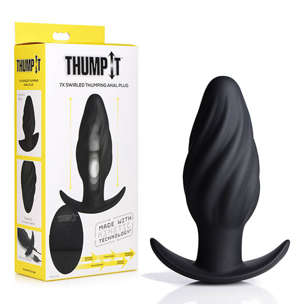 Thump It Kinetic Thumping 7X Swirled Anal Plug - Black 13.2 cm USB Rechargeable Thumping Butt Plug - Early2bed