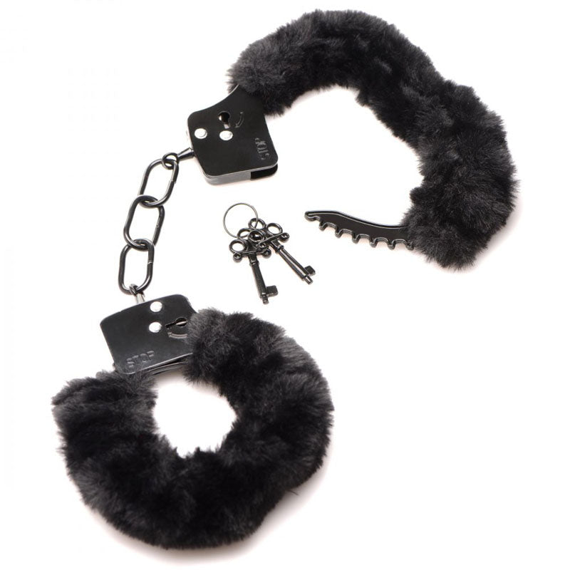 Master Series Cuffed in Fur - Black Fluffy Handcuffs - AG937-BLACK