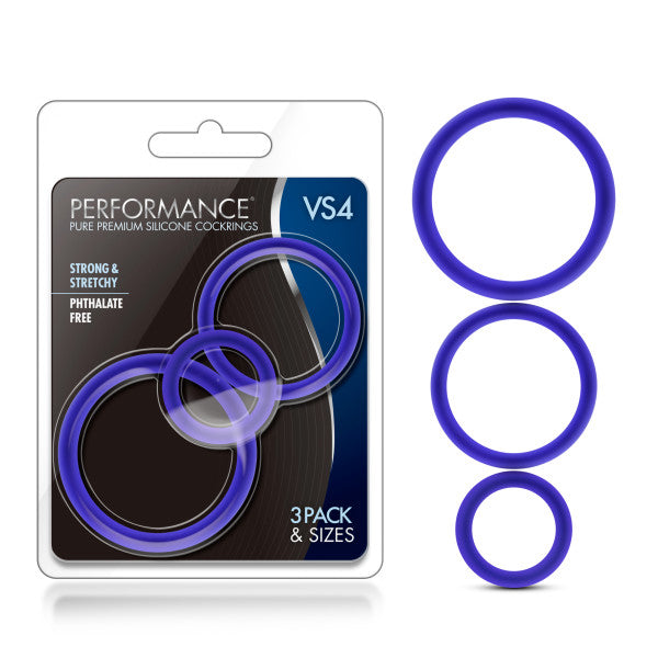 Performance VS4 Pure Premium Silicone Cockrings - Indigo Blue Cock Rings - Set of 3 Sizes - Early2bed
