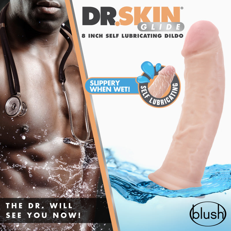 Dr. Skin Glide 8 Inch Self Lubricating Dildo-(bl-55804)