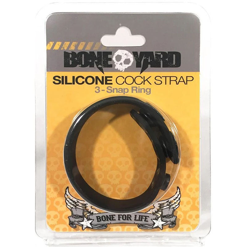 Boneyard Silicone Cock Strap Black - Black 3-Snap Adjustable Cock Ring