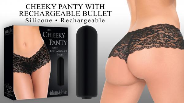 Adam & Eve Cheeky Panty with Rechargeable Bullet - Black Vibrating Panty - Fits AUS Sizes 6-16 - Early2bed