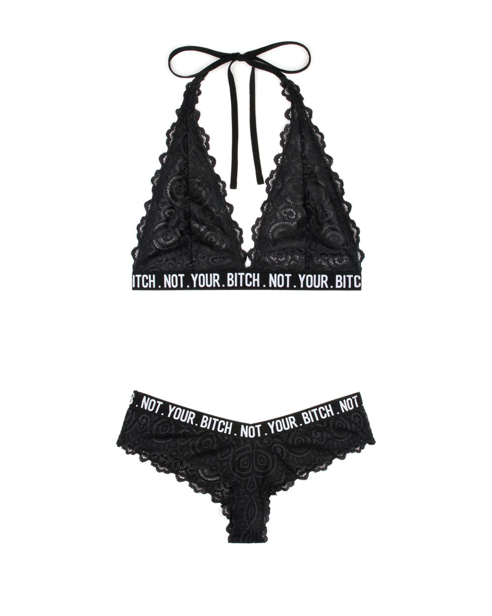 Not Your Bitch Bralette and Cheeky Panty Set - Black - Med/Large