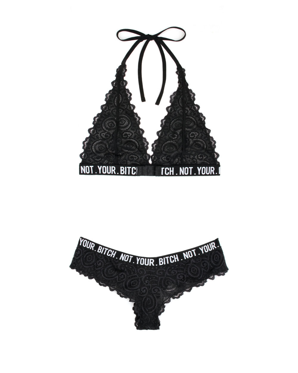 Not Your Bitch Bralette and Cheeky Panty Set - Black - Med/Large