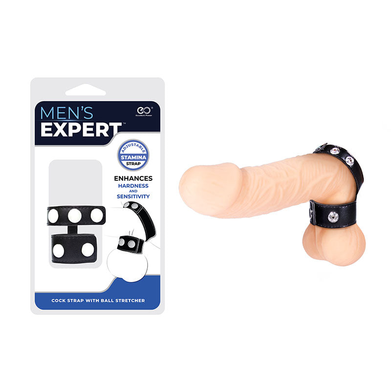Mens Expert Cock Strap with Ball Stretcher - Black Adjustable Cock & Ball Straps