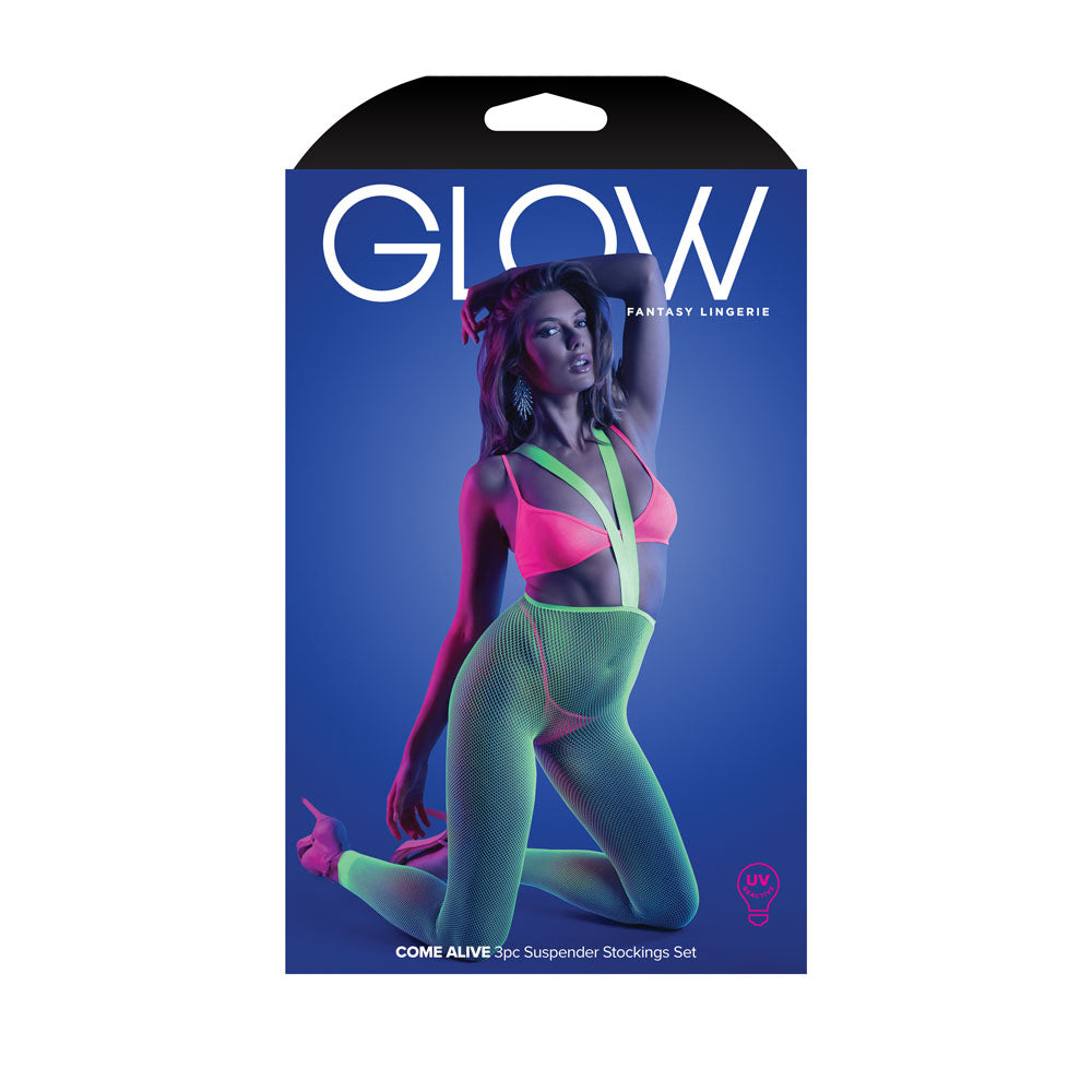 GLOW COME ALIVE 3pc Suspender Stockings Set-(gl2126-os-b)