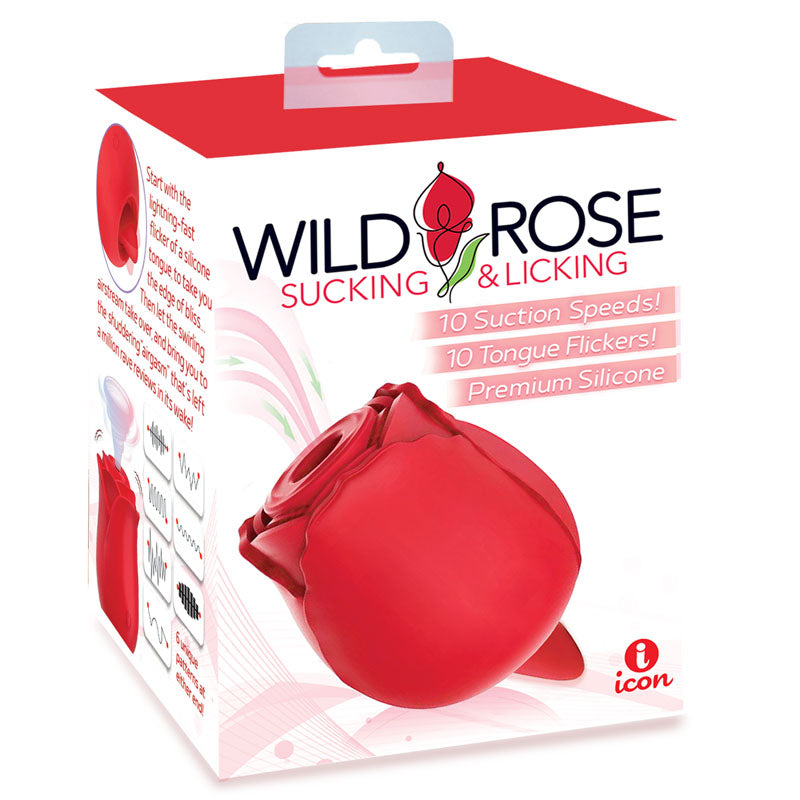 Wild Rose Sucking & Licking - Red USB Rechargeable Air Pulse & Flicking Stimulator