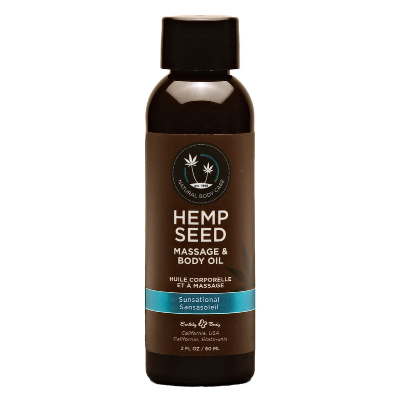 Hemp Seed Massage & Body Oil - Sunsational (Italian Bergamot, Juniper Berries & White Wood) Scented - 59 ml Bottle
