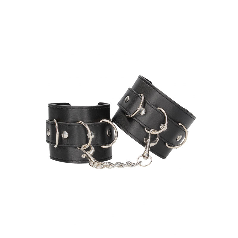 OUCH! Black & White Bonded Leather Hand or Ankle Cuffs-(ou660blk)