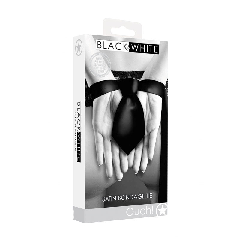 OUCH! Black & White Satin Bondage Tie - Black Restraint