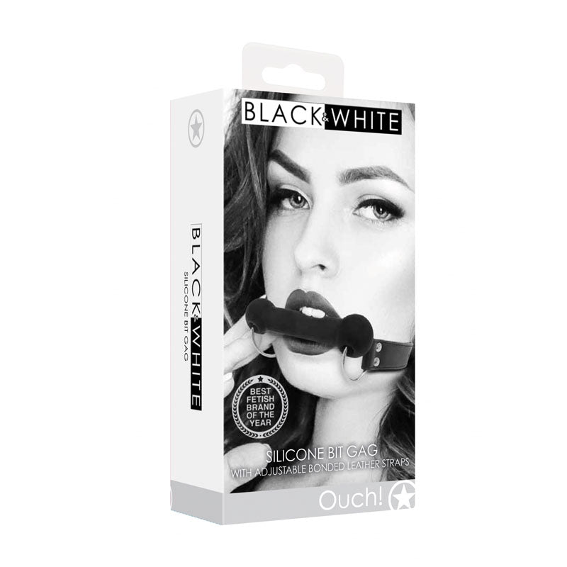 OUCH! Black & White Silicone Bit Gag With Adjustable Straps-(ou678blk)