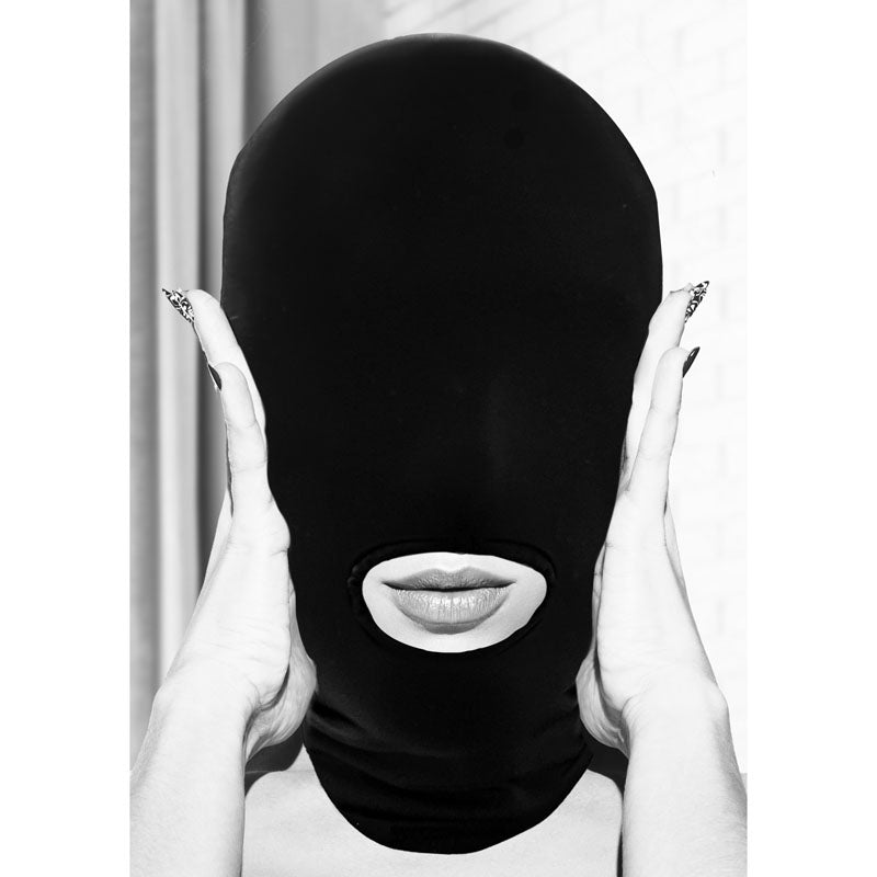 OUCH! Black & White Submission Mask - Black Hood Mask