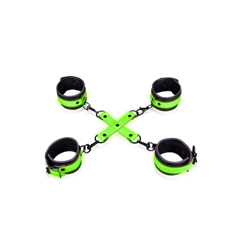 OUCH! Glow in the Dark Hand & Ankle Cuffs with Hogtie - Fetish - (ou727glo)