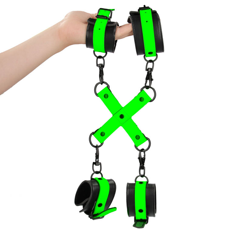 OUCH! Glow in the Dark Hand & Ankle Cuffs with Hogtie - Fetish - (ou727glo)