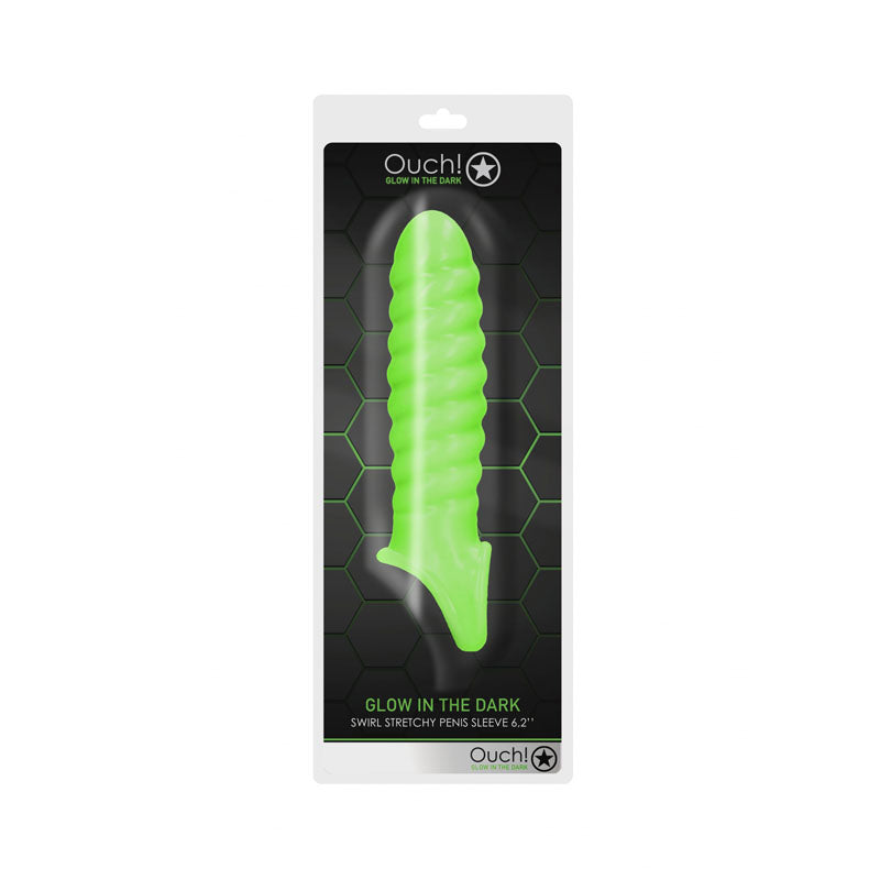 OUCH! Glow In The Dark Swirl Stretchy Penis Sleeve - Glow in Dark 15 cm Penis Extension Sleeve