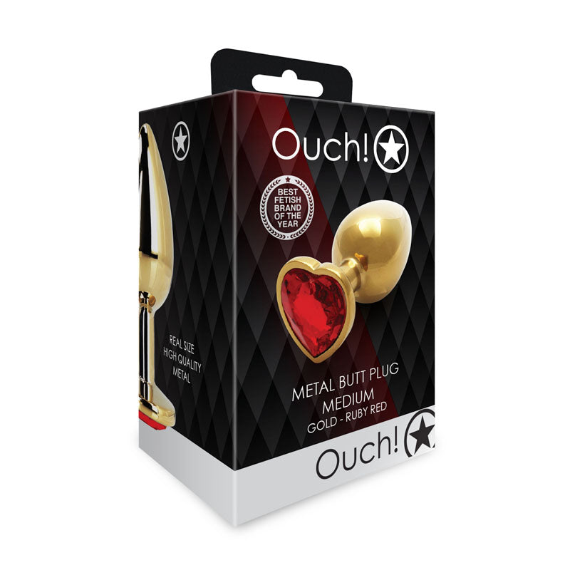 OUCH! Heart Gem Gold Butt Plug - Medium-(ou806gld)